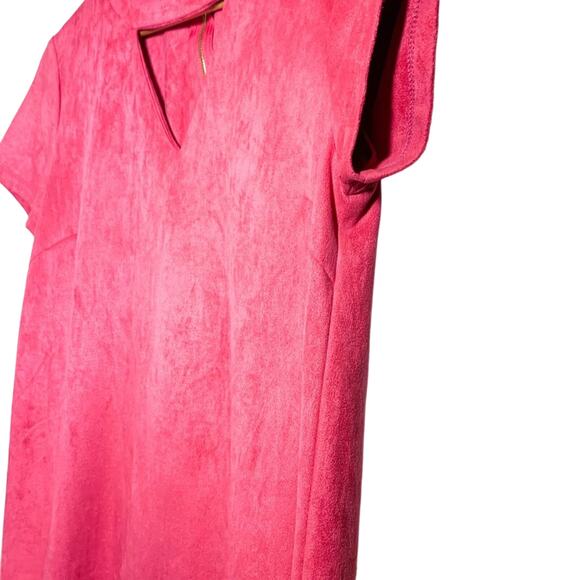 Julie Brown Suede Short Sleeve Triangle Cut Out Sheath Dress Pink Gold Medium - Picture 3 of 9